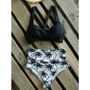 Floral Bottom High Waist Bikini Halter Swimsuit