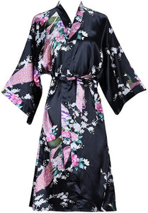Silky Satin Floral Short Kimono Bathrobe