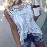 Women Casual O-Neck Sleeveless Hollow Out Blouse