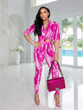 Women Turn-down Collar  Long Sleeve Long Pant 2 Peice Set