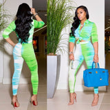 Women Turn-down Collar  Long Sleeve Long Pant 2 Peice Set