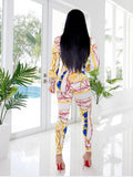 Women Turn-down Collar  Long Sleeve Long Pant 2 Peice Set
