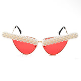 Women Sexy Retro Small Pearl Cat Eye Sunglasses