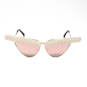 Women Sexy Retro Small Pearl Cat Eye Sunglasses