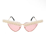 Women Sexy Retro Small Pearl Cat Eye Sunglasses