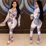 Women Turn-down Collar  Long Sleeve Long Pant 2 Peice Set