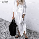 Split Lapel Long Sleeve Shirt Dress