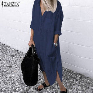 Split Lapel Long Sleeve Shirt Dress