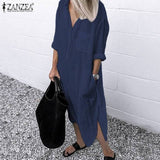 Split Lapel Long Sleeve Shirt Dress