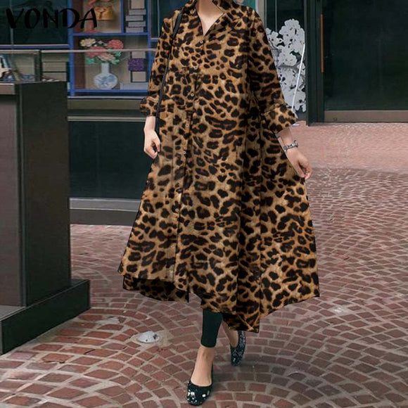 Women Casual Long Sleeve Button Shirt Dress