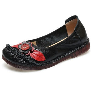 Women Comfortable Genuine Leather Ballet Flats With Flower