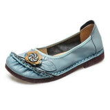 Women Comfortable Genuine Leather Ballet Flats With Flower
