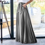 Vintage High Waist Ruffles Loose Pleated Side Zipper Maxi Skirts