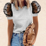 Women Skull Print O Neck Puff Sleeve Shirt