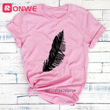 Women Casual Feather Print Fashion T-shirt