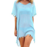 Tassel Tie Crochet Knitted Tunic Beach Cover Up