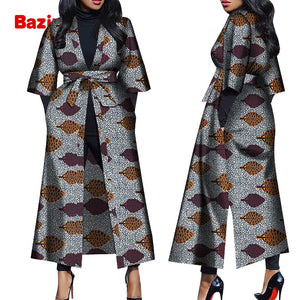 Women African Print Belted Long Coat