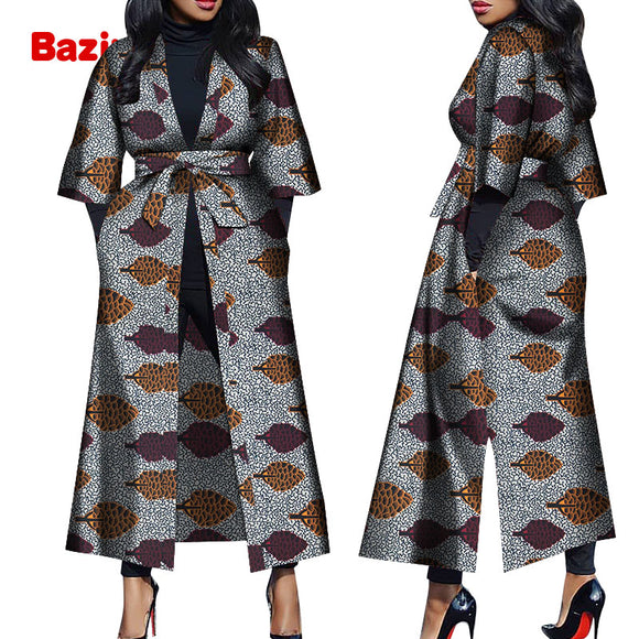 Women African Print Belted Long Coat