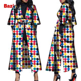 Women African Print Belted Long Coat