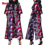 Women African Print Belted Long Coat