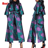 Women African Print Belted Long Coat