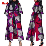 Women African Print Belted Long Coat
