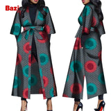 Women African Print Belted Long Coat