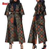 Women African Print Belted Long Coat