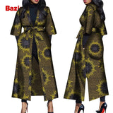 Women African Print Belted Long Coat
