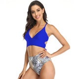Women Leaves Print Tie Up High Waist Bikini Swimwear