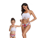 Mommy And Me Solid Top Print Bottom Bikini Two-Piece Set