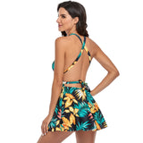 Women Deep V Tankini Cross Back One Piece Swimwear Dress