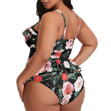 Women Plus Size Floral Print Strappy Back Tankini Two Piece Swimsuits
