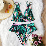 Floral Print Ruffled High Waist Bikini Swimsuit