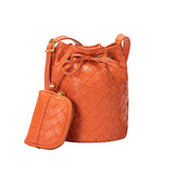 Weave PU Leather Bucket Crossbody Bag