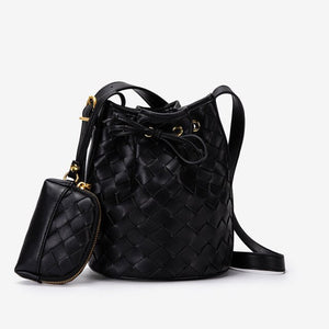 Weave PU Leather Bucket Crossbody Bag