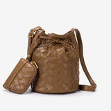 Weave PU Leather Bucket Crossbody Bag