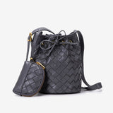 Weave PU Leather Bucket Crossbody Bag