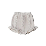 Girls Vintage Cotton Knit Ruffles Lace Edge Short