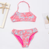 Girls Salmon & Blue Floral Bikini Set
