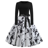 Women Vintage Long Sleeve Swing Dress