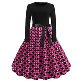 Women Vintage Long Sleeve Swing Dress