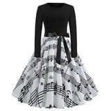 Women Vintage Long Sleeve Swing Dress