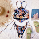 Women Halter Ruched High Waist  Two Piece Retro Bikini