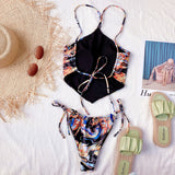 Women Halter Ruched High Waist  Two Piece Retro Bikini