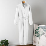 Winter Fleece Stand-up Collar Zipper Lace Up Joggers Jumpsuit
